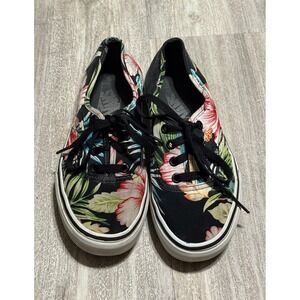 Vans Floral Canvas Sneakers Black Tropical Hawaiian‎ Print Women's Size 6.5